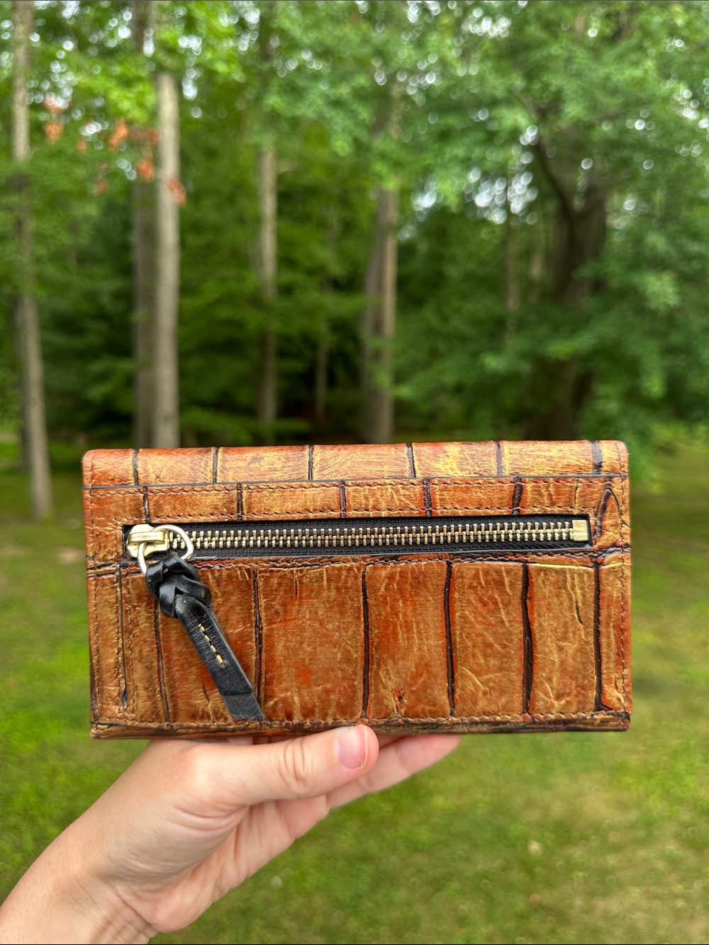 Dooney & Bourke Croc-Embossed Leather Wallet in Distressed Tan and Brown - Picture 7 of 16